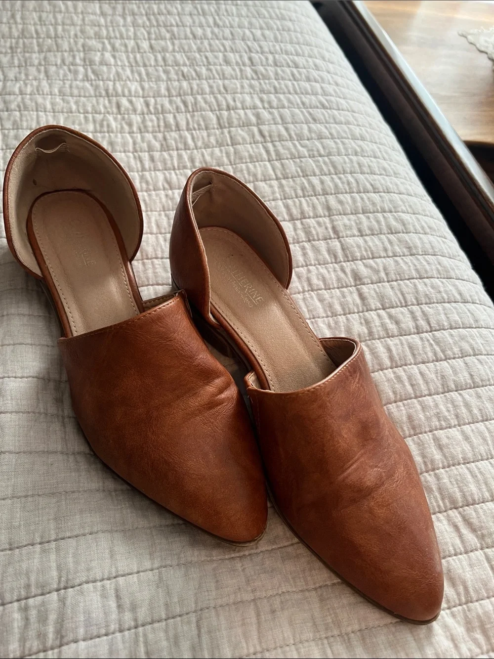 Catherine Malandrino Leather D'Orsay Pointed-Toe Flats in Tan Brown
